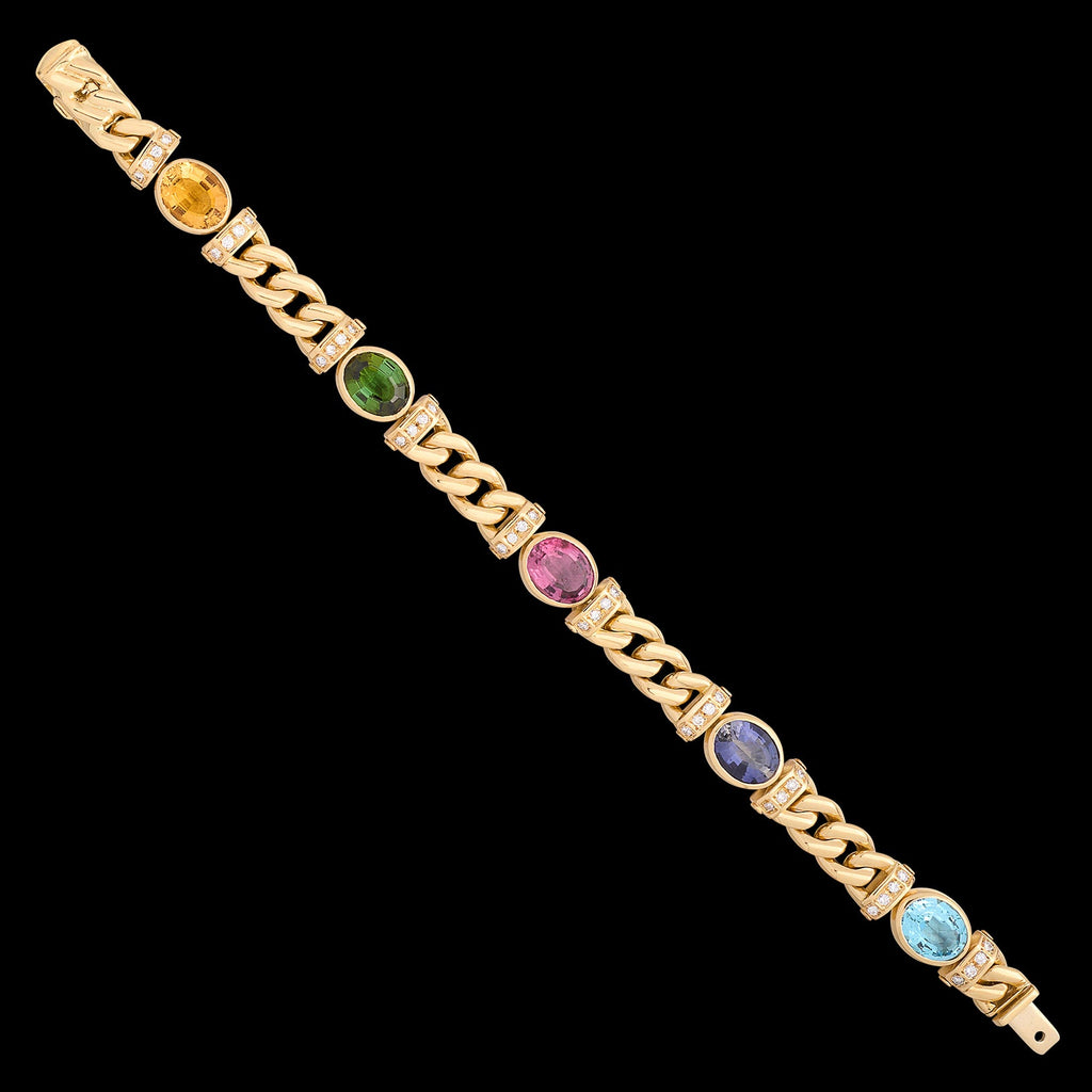 Estate Italian Multi-Color Stone, Diamond & 18k Gold Bracelet