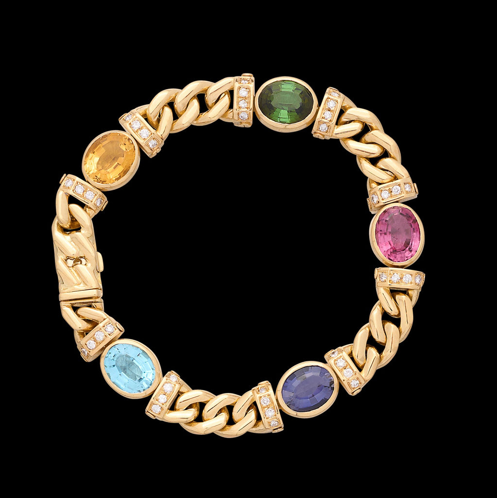 Estate Italian Multi-Color Stone, Diamond & 18k Gold Bracelet