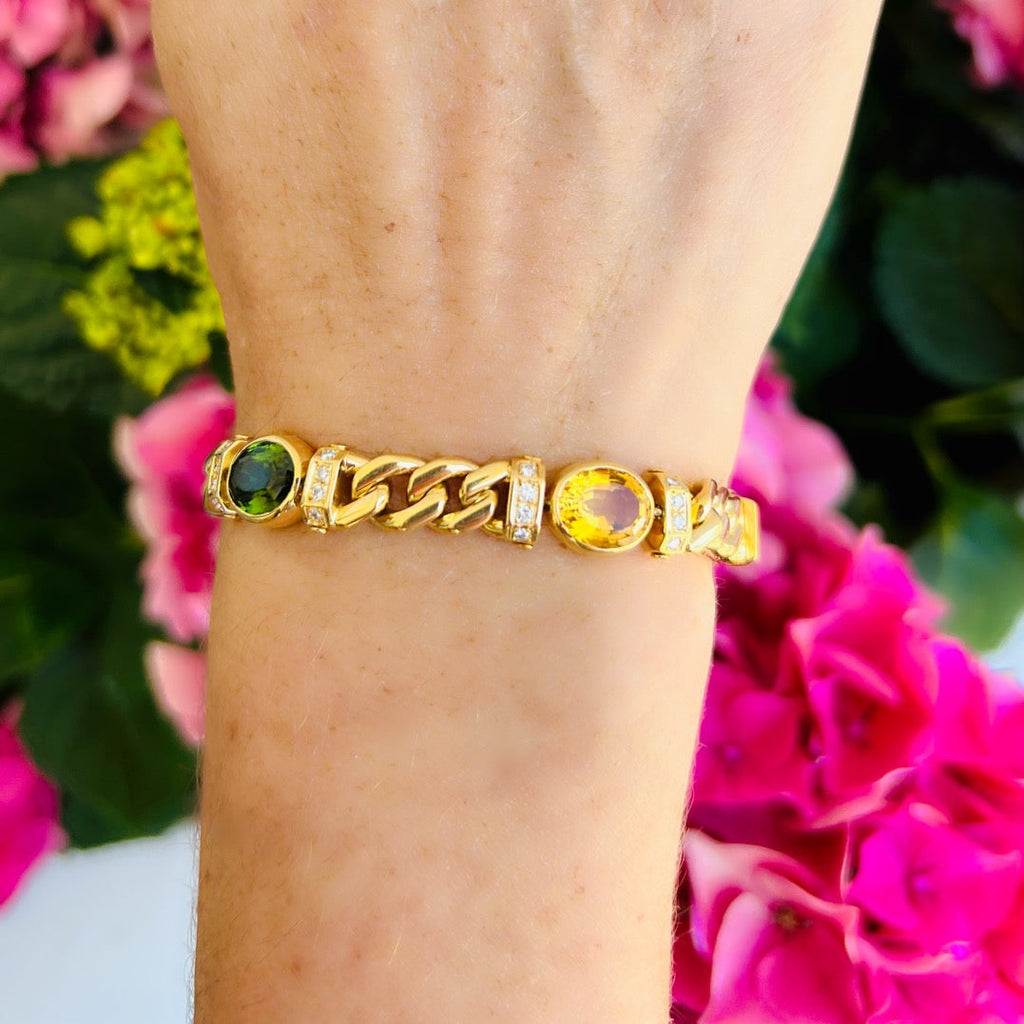 Estate Italian Multi-Color Stone, Diamond & 18k Gold Bracelet