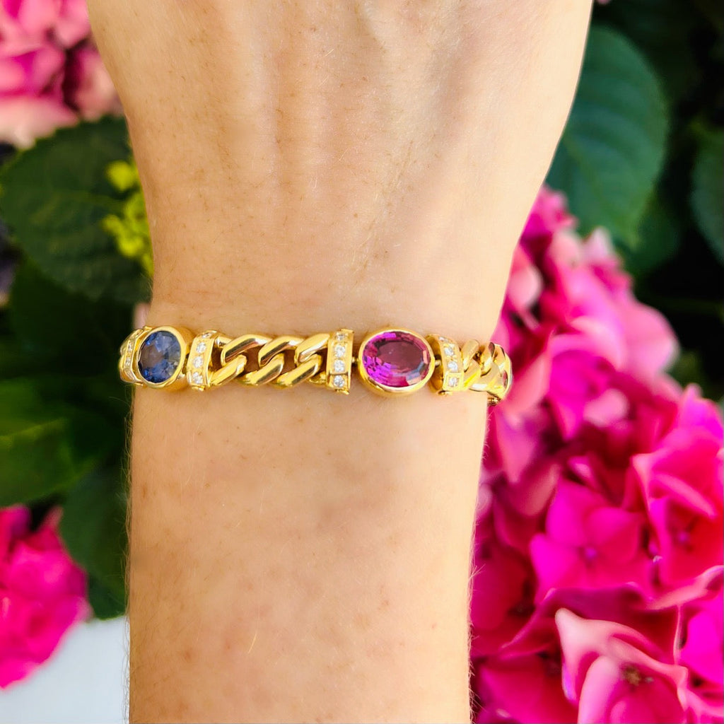 Estate Italian Multi-Color Stone, Diamond & 18k Gold Bracelet
