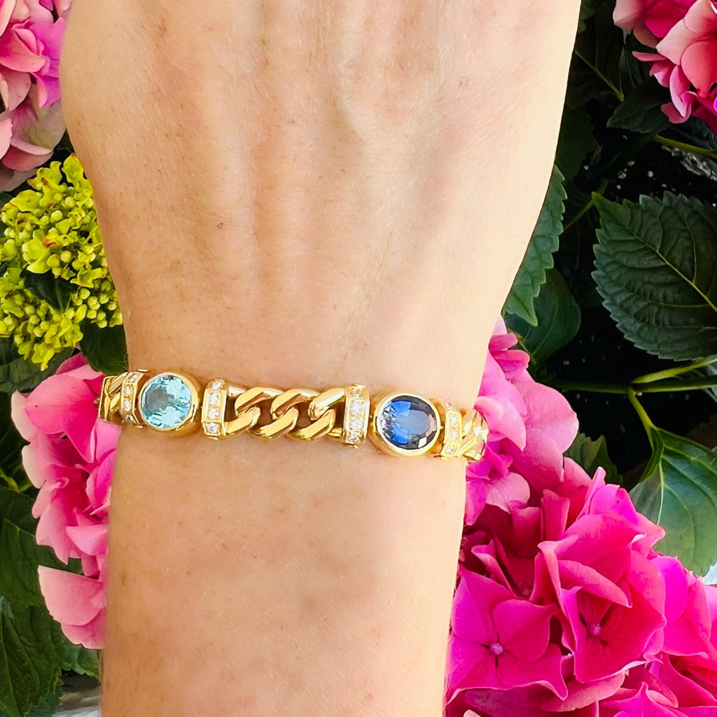 Estate Italian Multi-Color Stone, Diamond & 18k Gold Bracelet