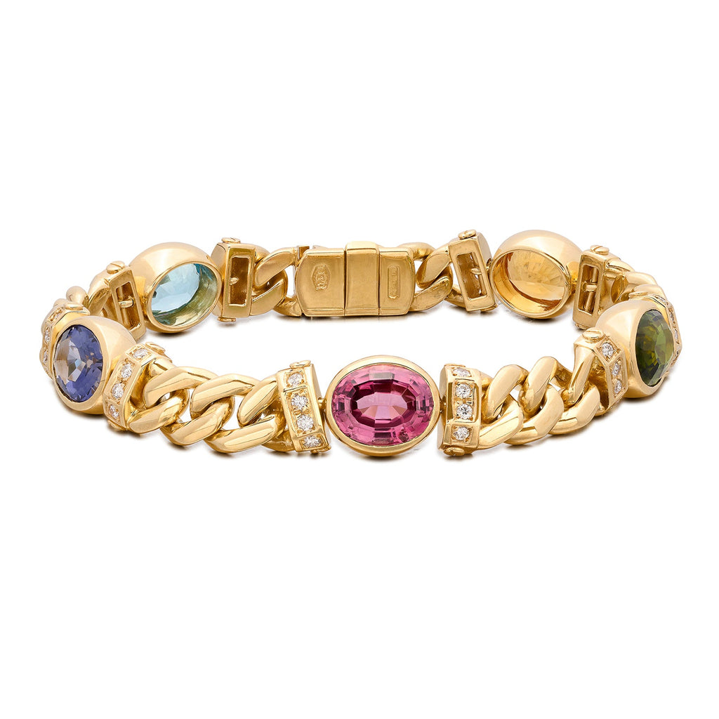 Estate Italian Multi-Color Stone, Diamond & 18k Gold Bracelet