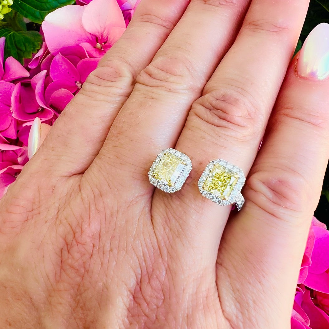 Complete Three Stone Fancy Yellow Radiant Cut & White Diamond Ring –  Reis-Nichols Jewelers