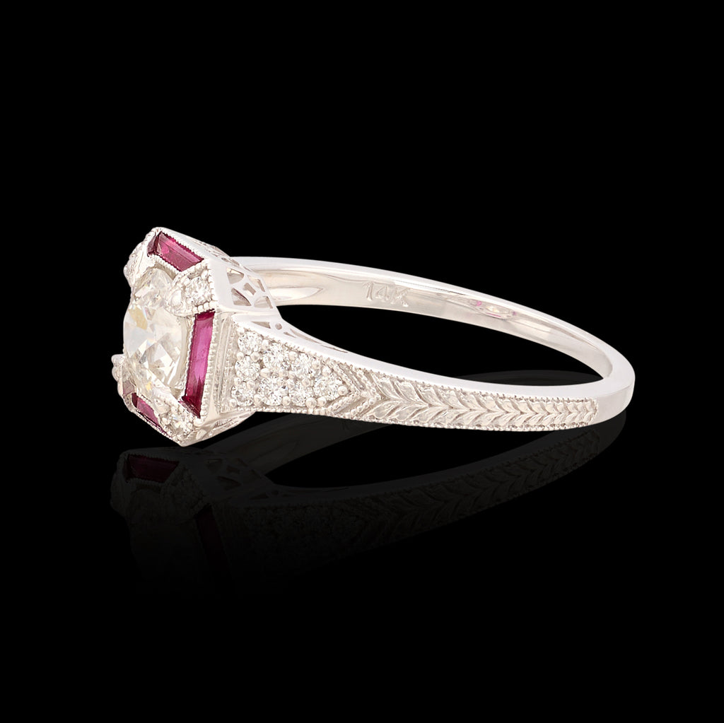 Art Deco Style Diamond & Ruby Engagement Ring