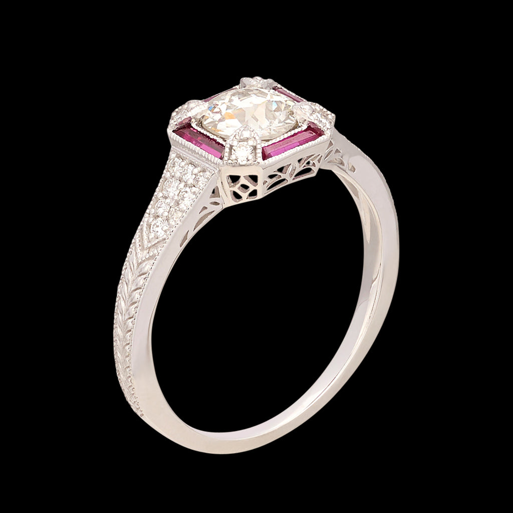 Art Deco Style Diamond & Ruby Engagement Ring