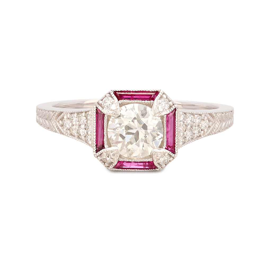 Art Deco Style Diamond & Ruby Engagement Ring