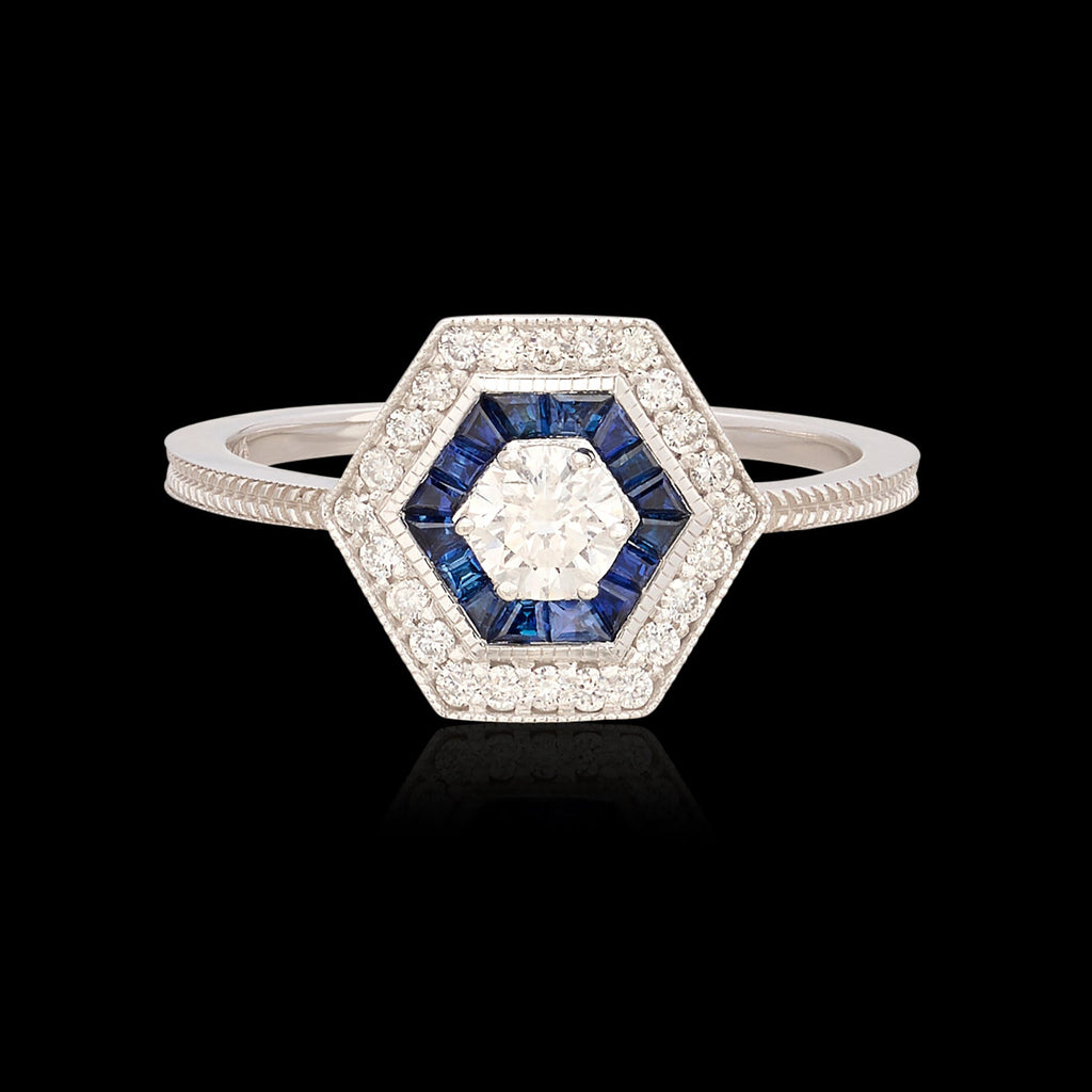 Art Deco Style Diamond & Sapphire Ring