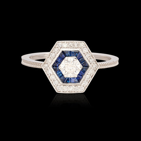 Art Deco Style Diamond & Sapphire Ring