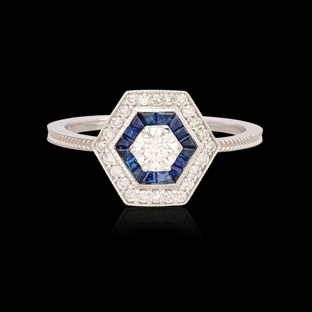 Art Deco Style Diamond & Sapphire Ring