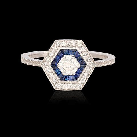 Art Deco Style Diamond & Sapphire Ring