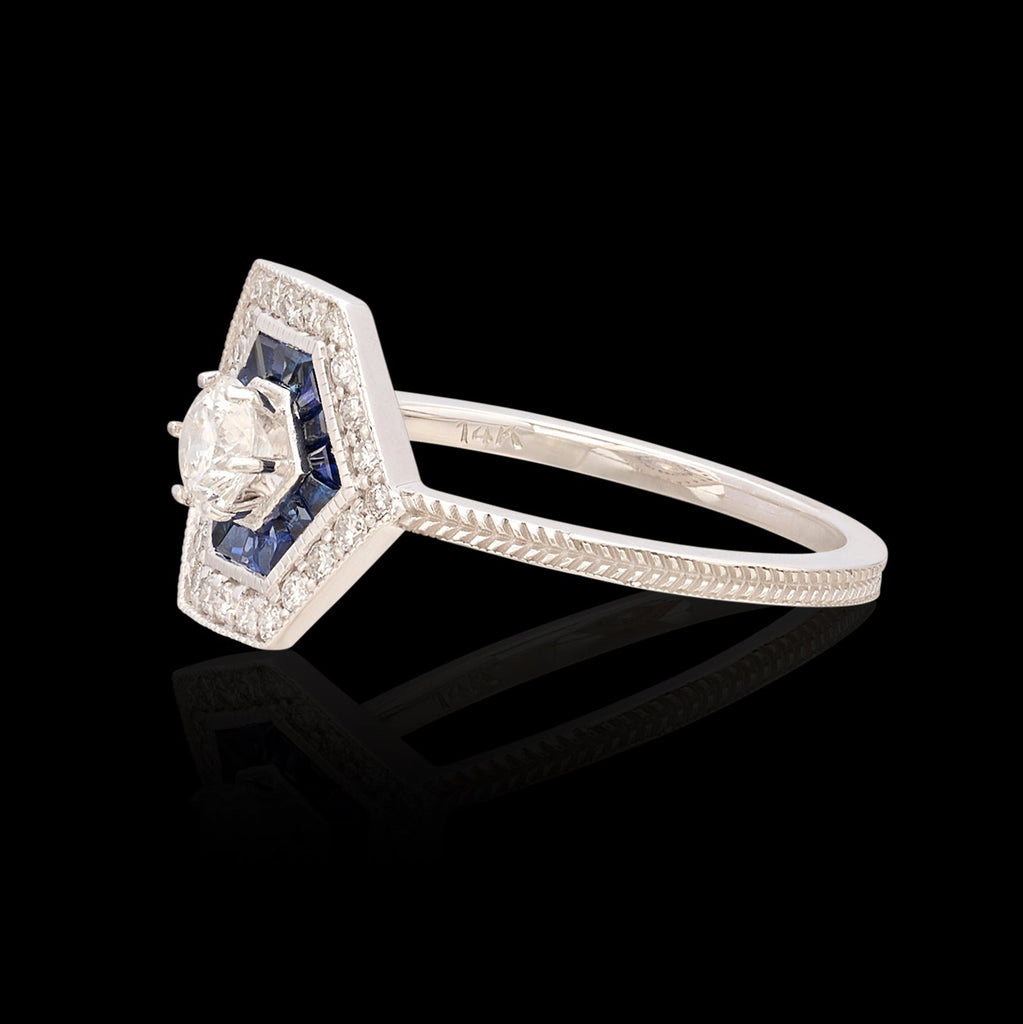 Art Deco Style Diamond & Sapphire Ring