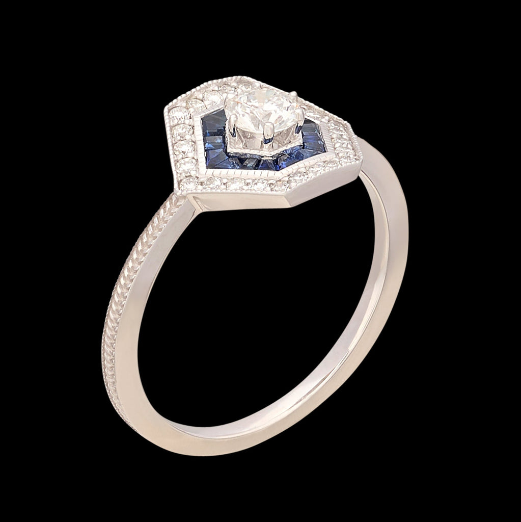 Art Deco Style Diamond & Sapphire Ring