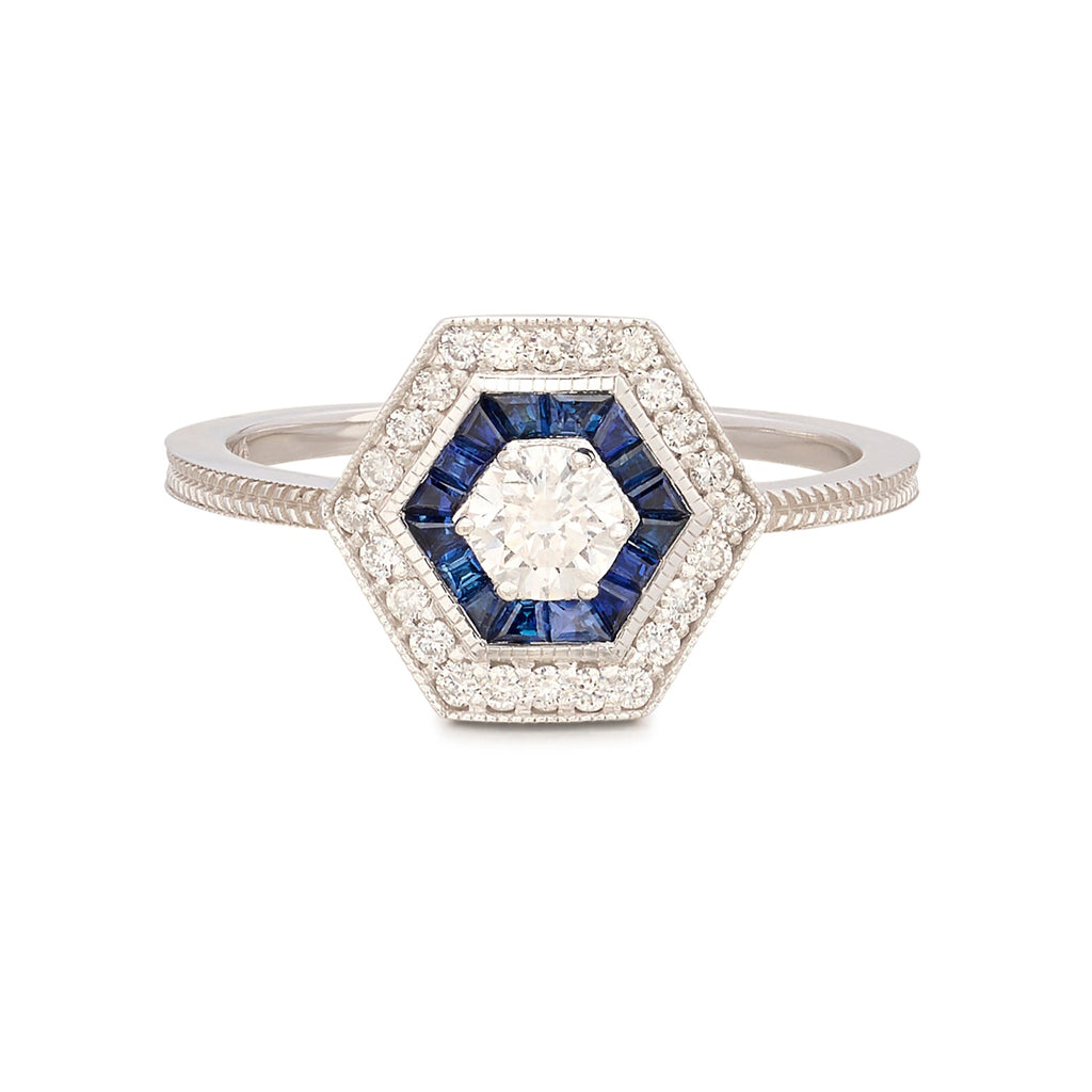 Art Deco Style Diamond & Sapphire Ring
