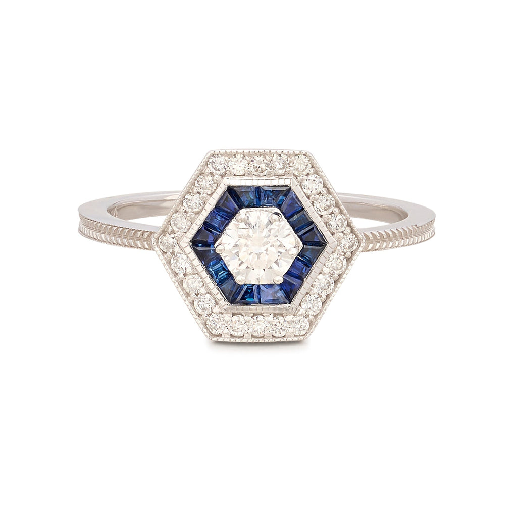 Art Deco Style Diamond & Sapphire Ring