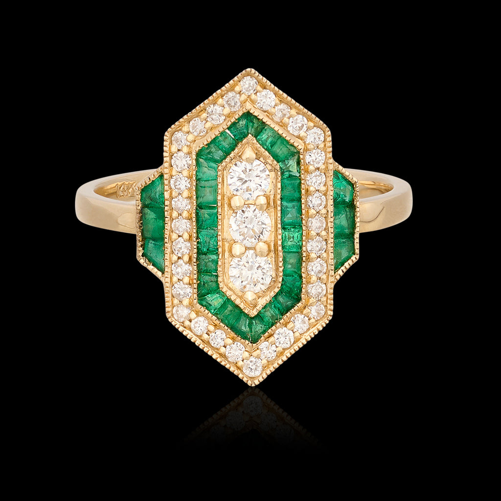 Art Deco Style Emerald & Diamond Ring