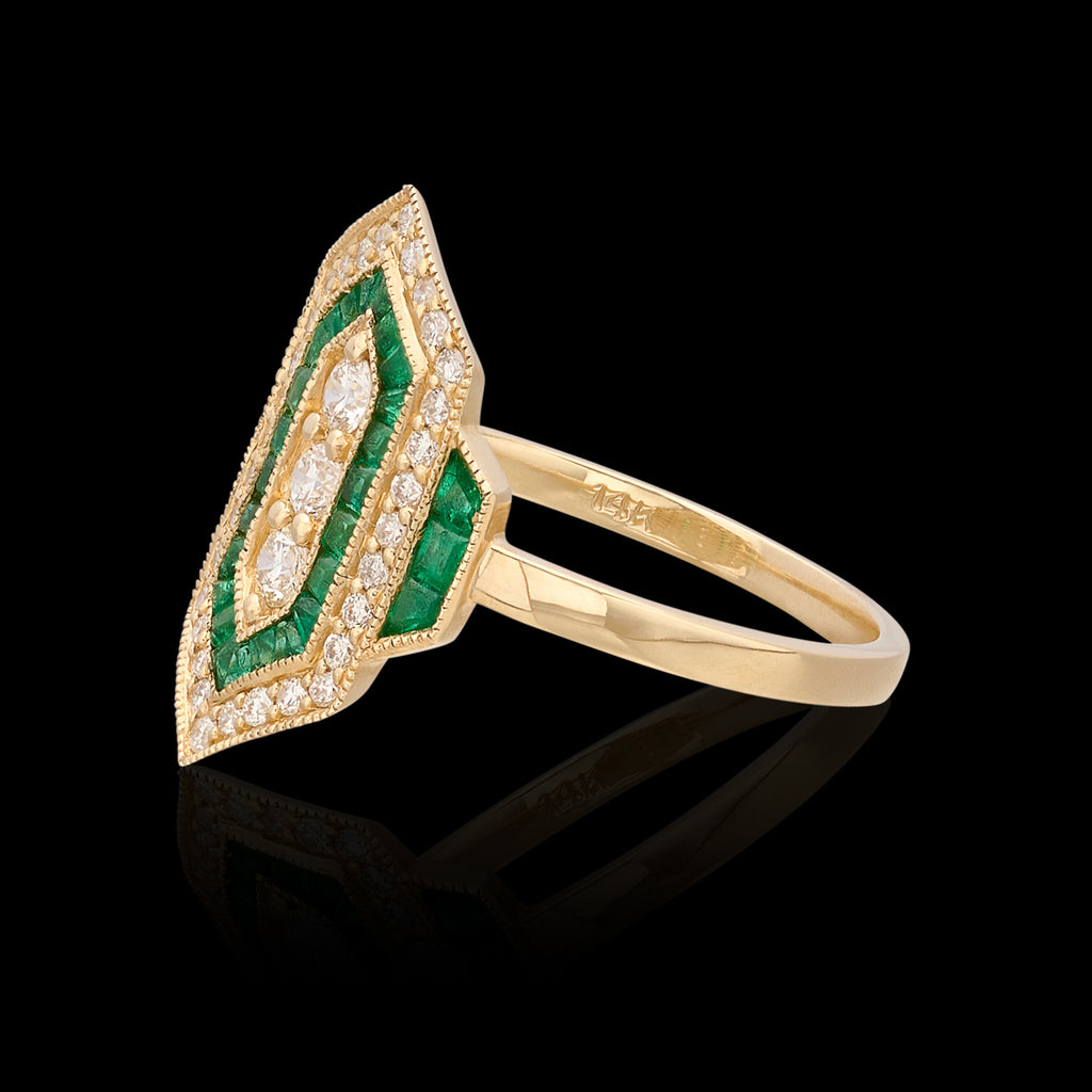 Art Deco Style Emerald & Diamond Ring