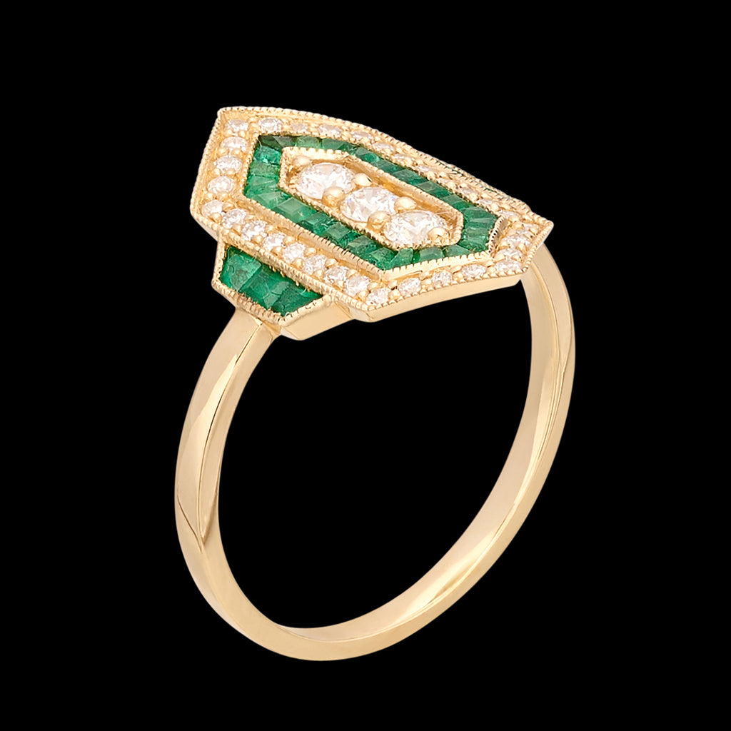 Art Deco Style Emerald & Diamond Ring