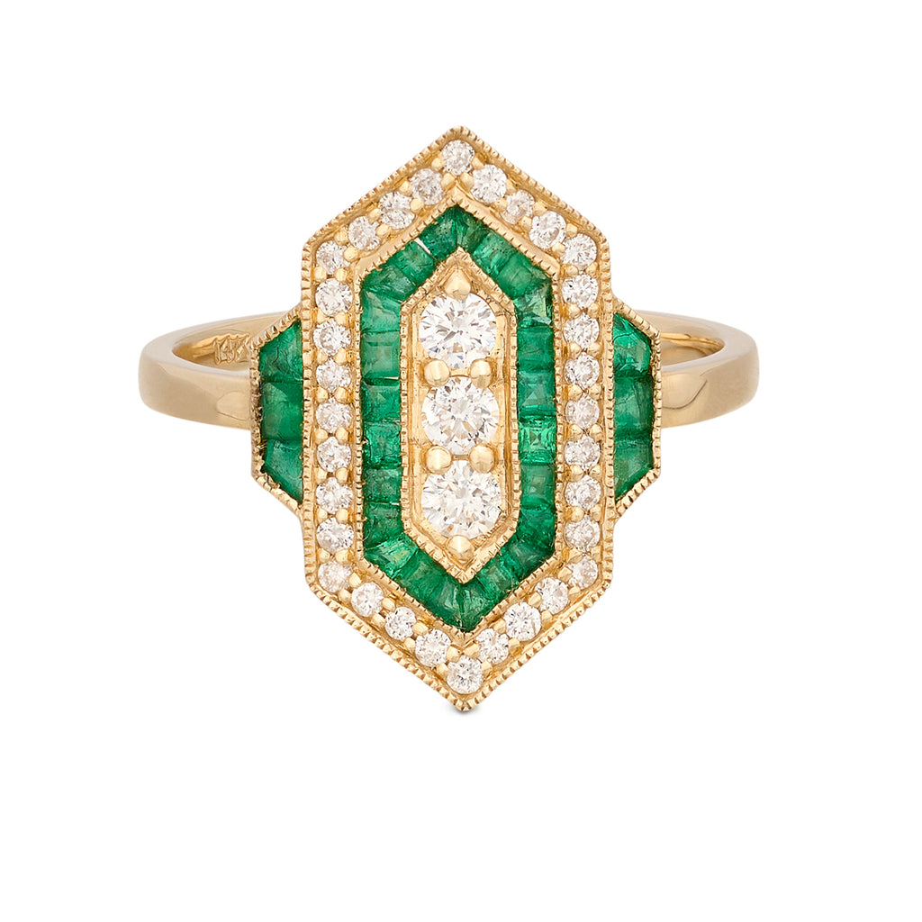 Art Deco Style Emerald & Diamond Ring