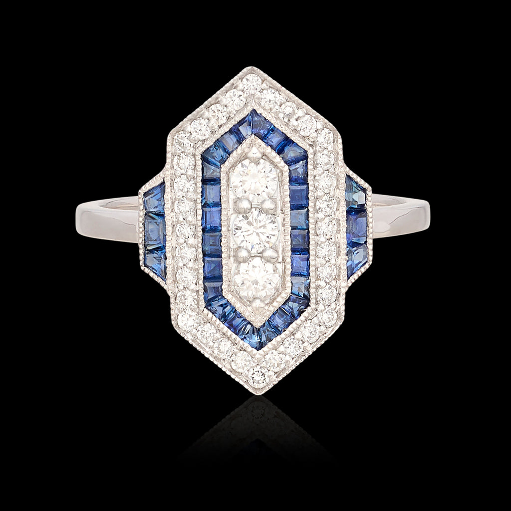 Art Deco Style Diamond & Sapphire Ring