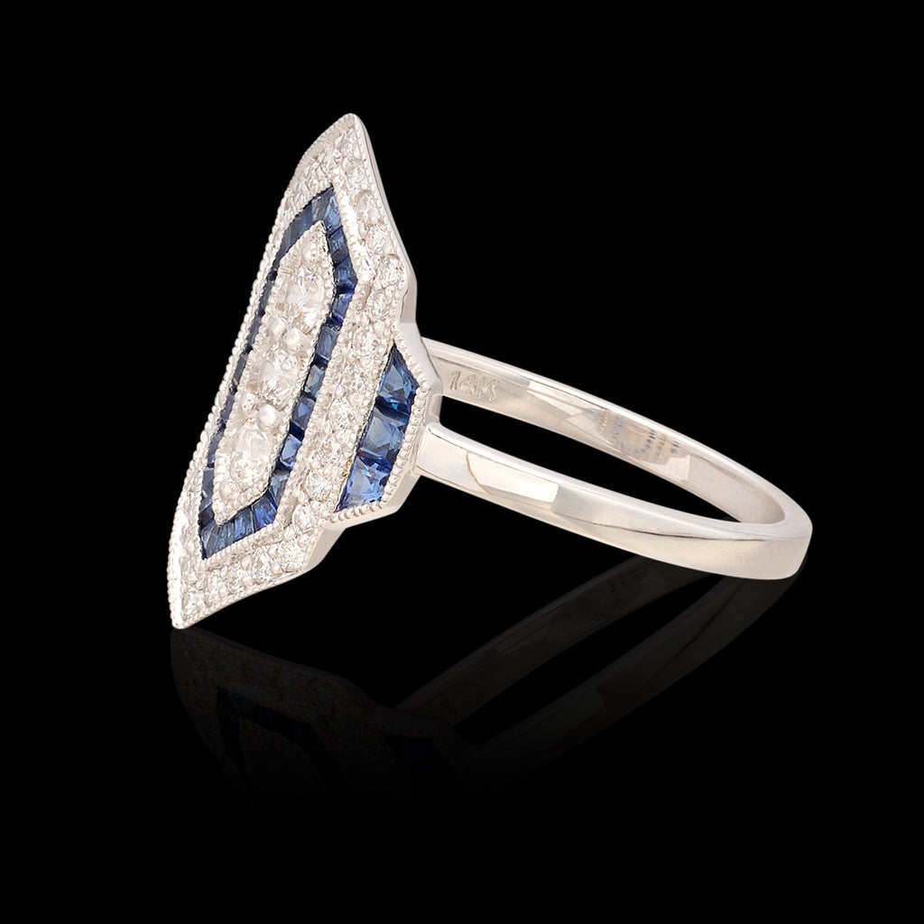 Art Deco Style Diamond & Sapphire Ring