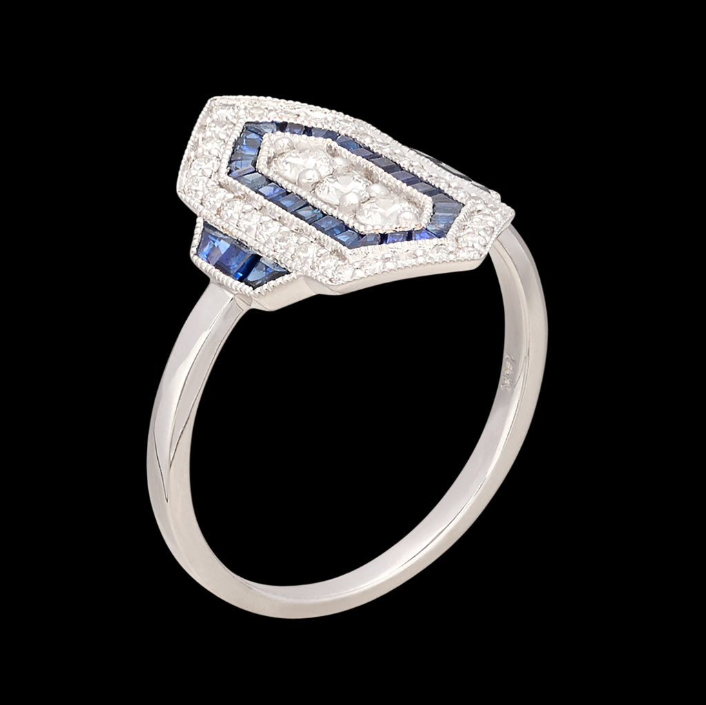 Art Deco Style Diamond & Sapphire Ring