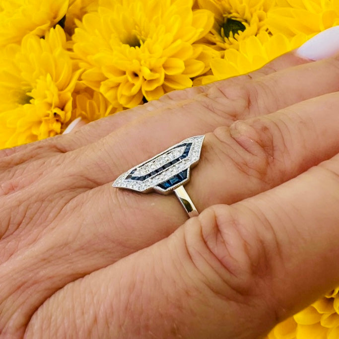 Art Deco Style Diamond & Sapphire Ring