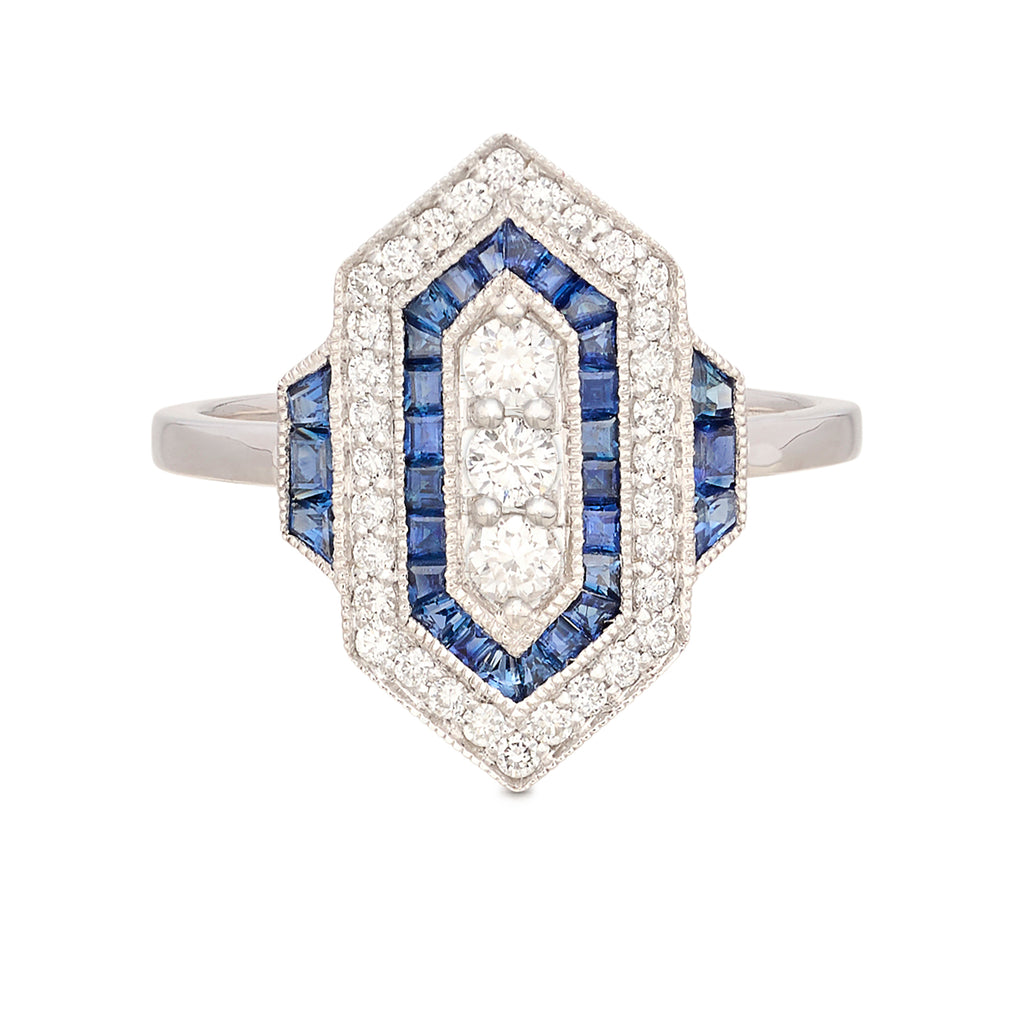 Art Deco Style Diamond & Sapphire Ring