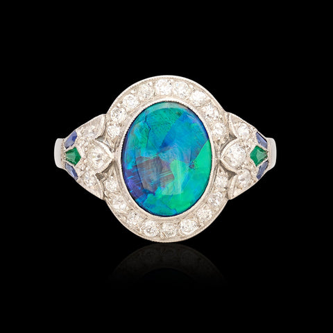 Black Opal, Diamond & Gem-Set Ring