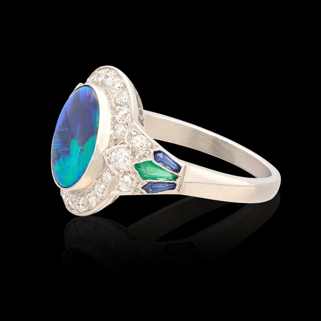 Black Opal, Diamond & Gem-Set Ring
