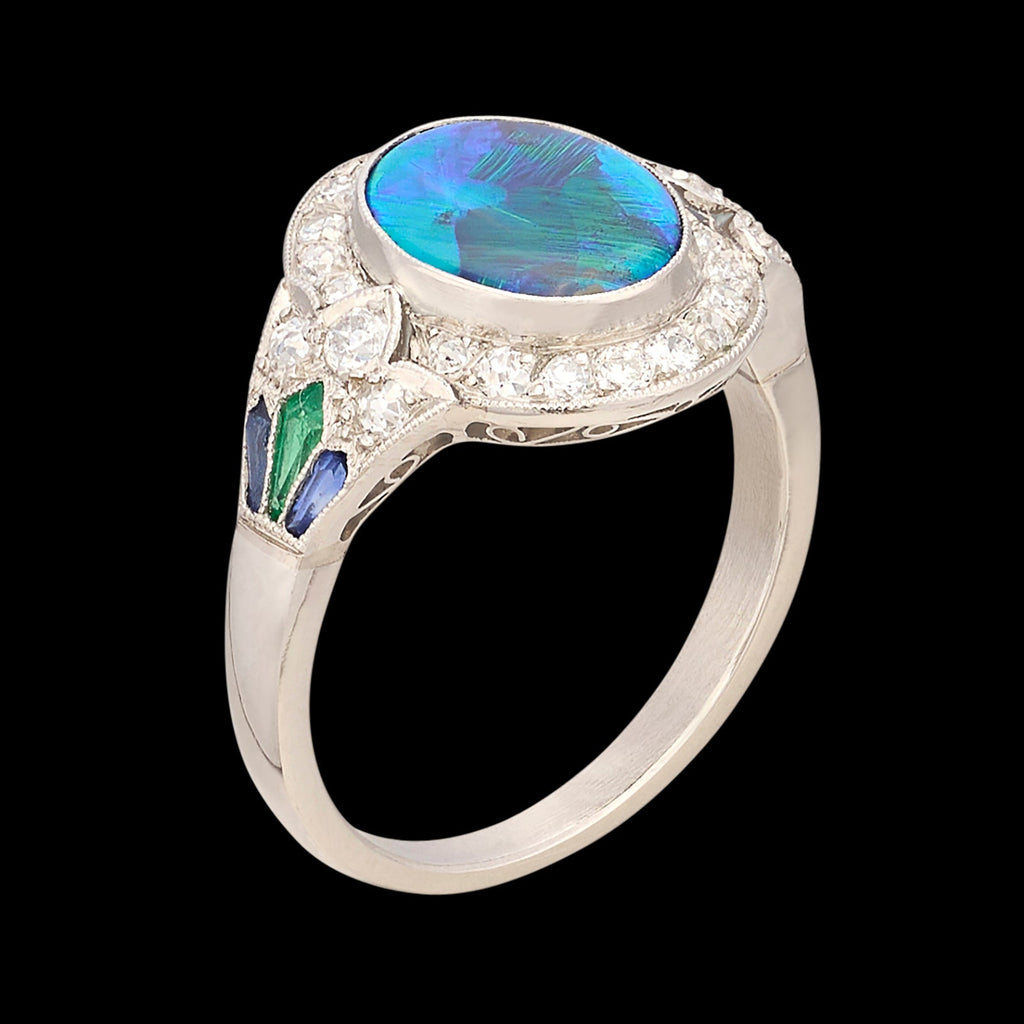 Black Opal, Diamond & Gem-Set Ring