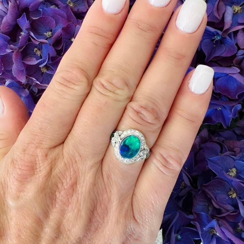 Black Opal, Diamond & Gem-Set Ring