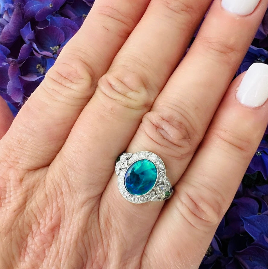 Black Opal, Diamond & Gem-Set Ring