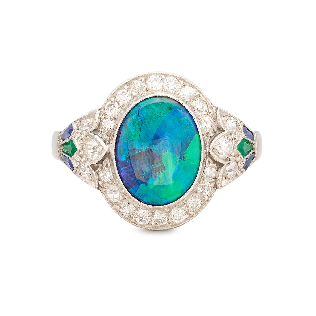 Black Opal, Diamond & Gem-Set Ring