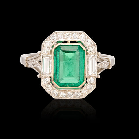 Lovely Emerald, Diamond & Platinum Ring