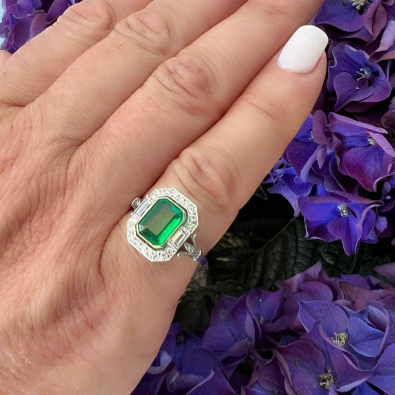 Lovely Emerald, Diamond & Platinum Ring