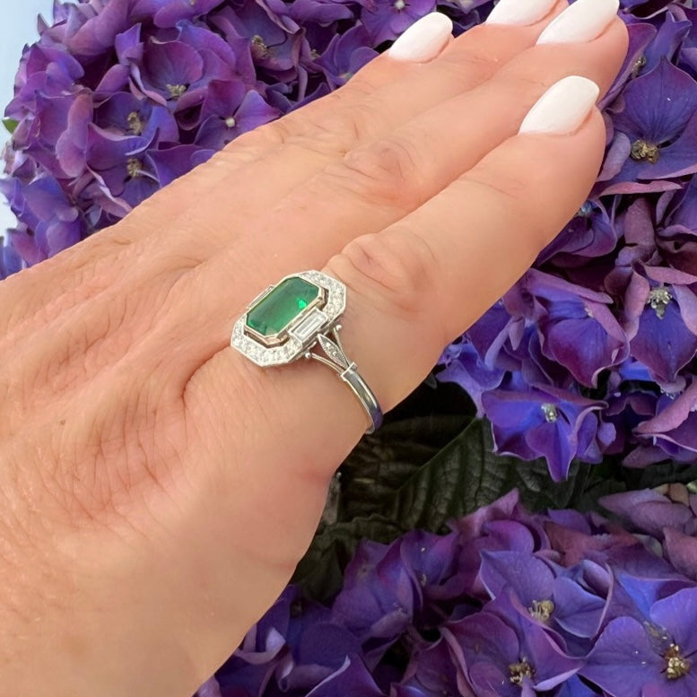 Lovely Emerald, Diamond & Platinum Ring