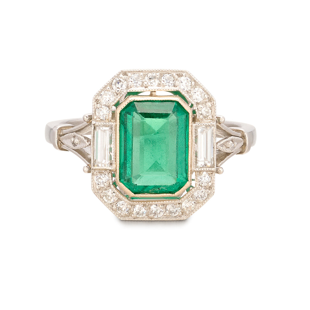Lovely Emerald, Diamond & Platinum Ring