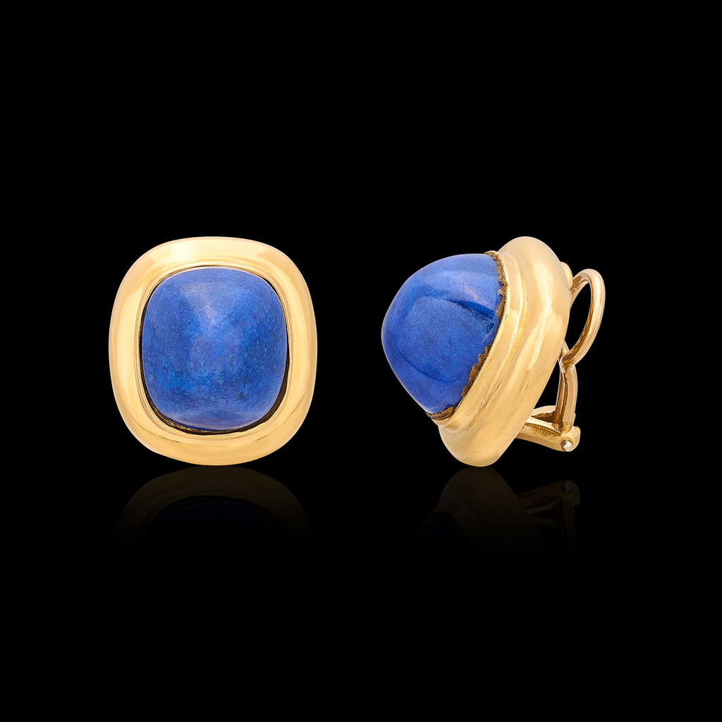 Vintage Tiffany & Co Lapis & Gold Ear Clips, circa 1970's