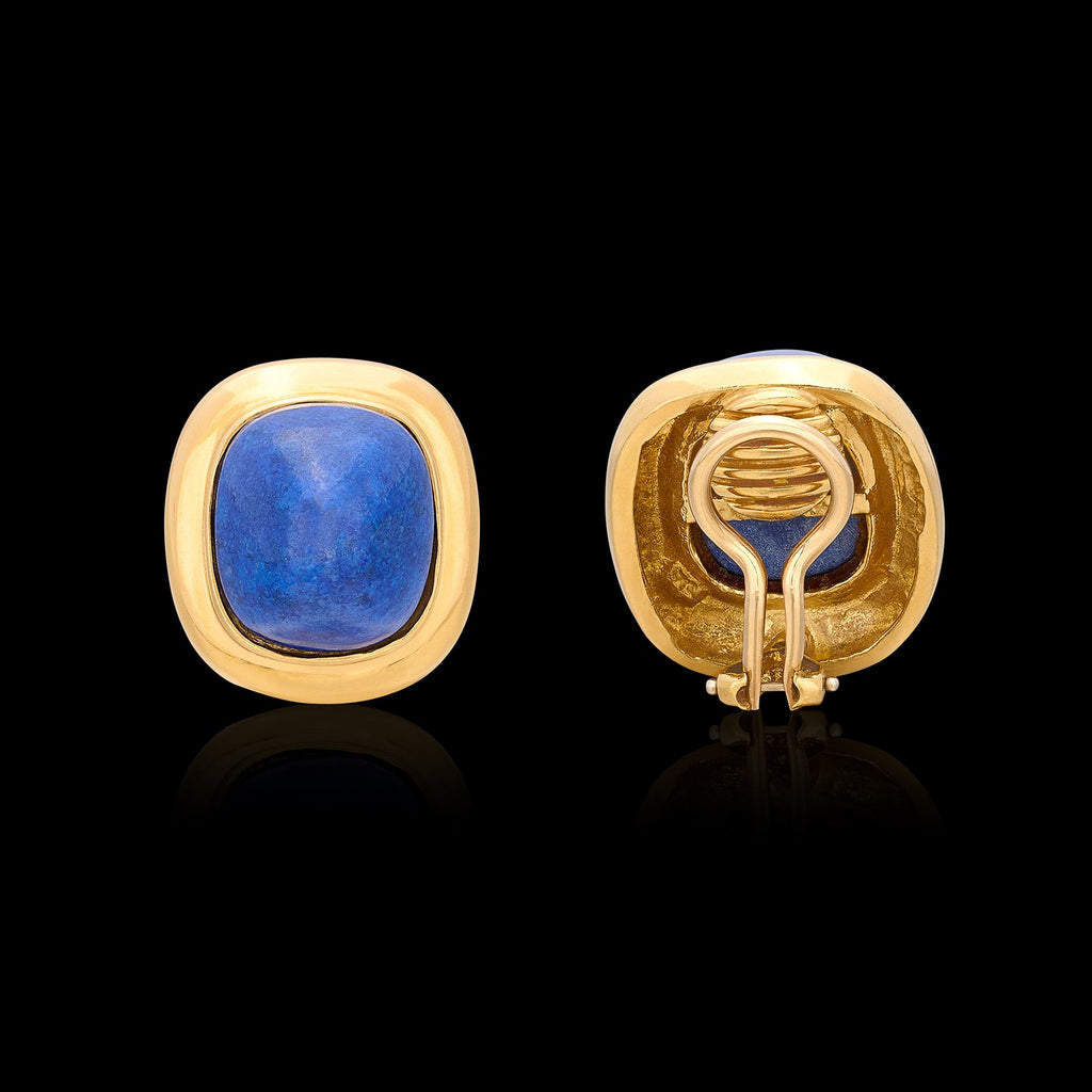 Vintage Tiffany & Co Lapis & Gold Ear Clips, circa 1970's