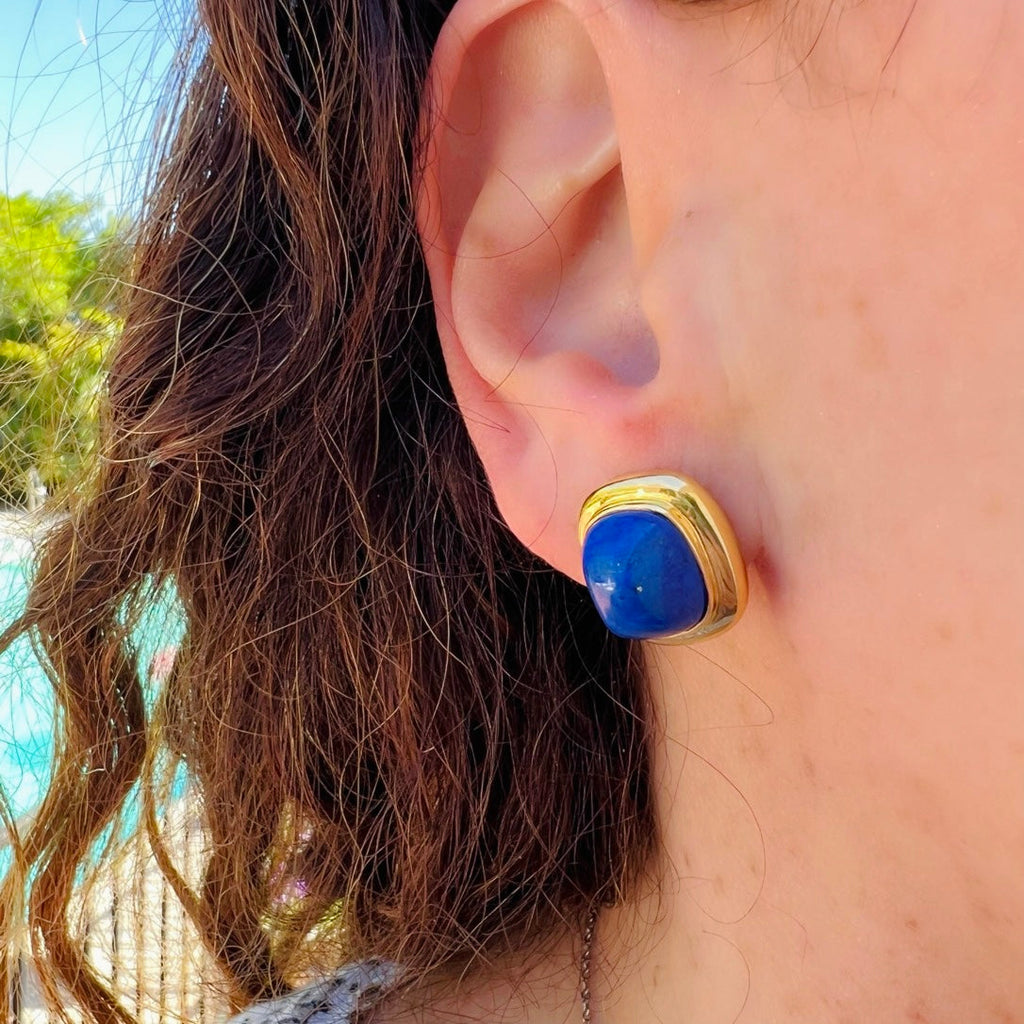 Vintage Tiffany & Co Lapis & Gold Ear Clips, circa 1970's