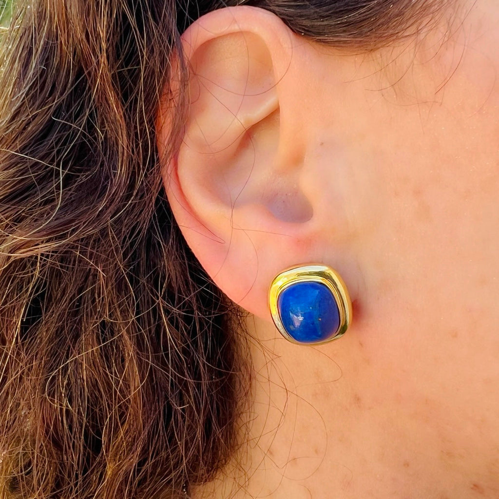 Vintage Tiffany & Co Lapis & Gold Ear Clips, circa 1970's