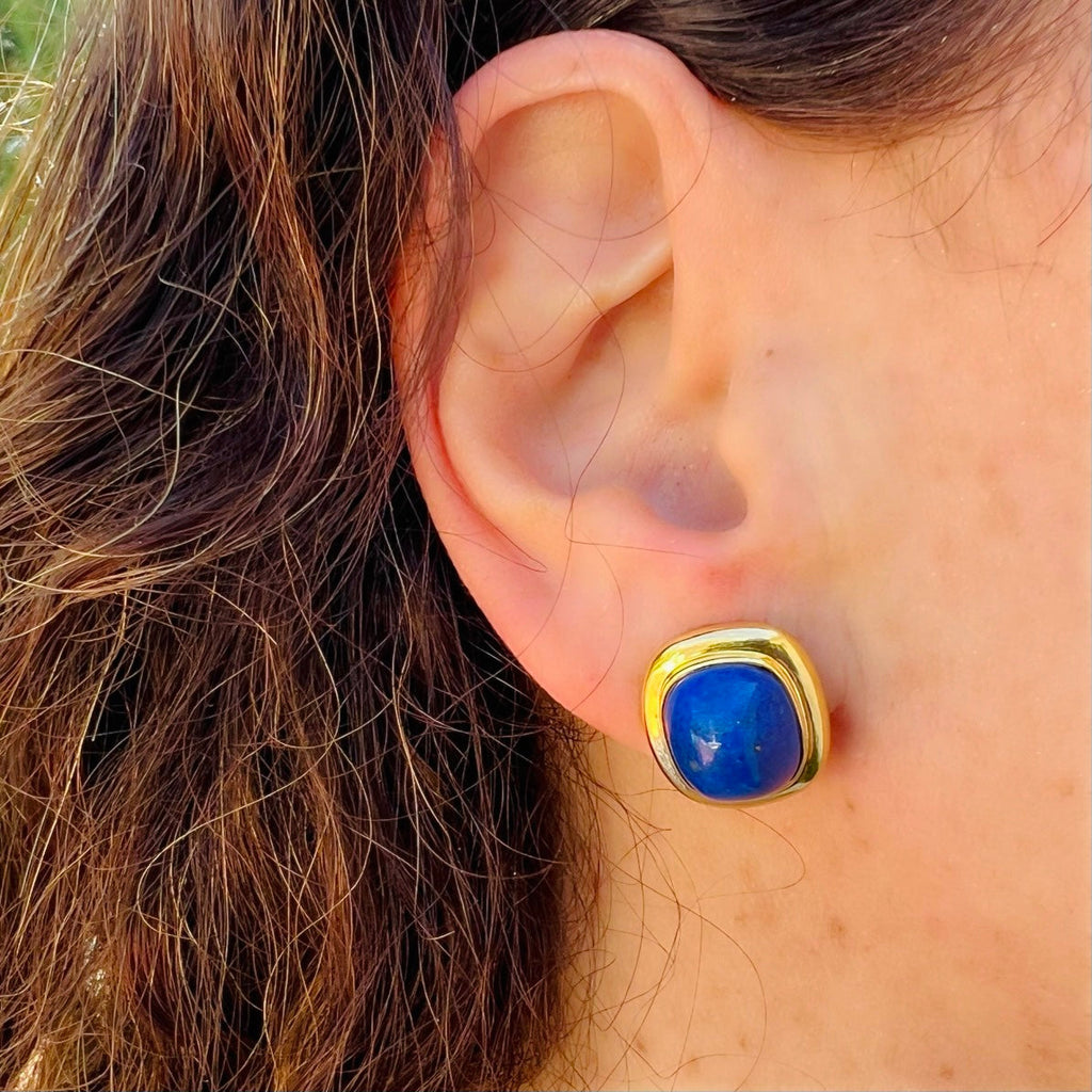 Vintage Tiffany & Co Lapis & Gold Ear Clips, circa 1970's