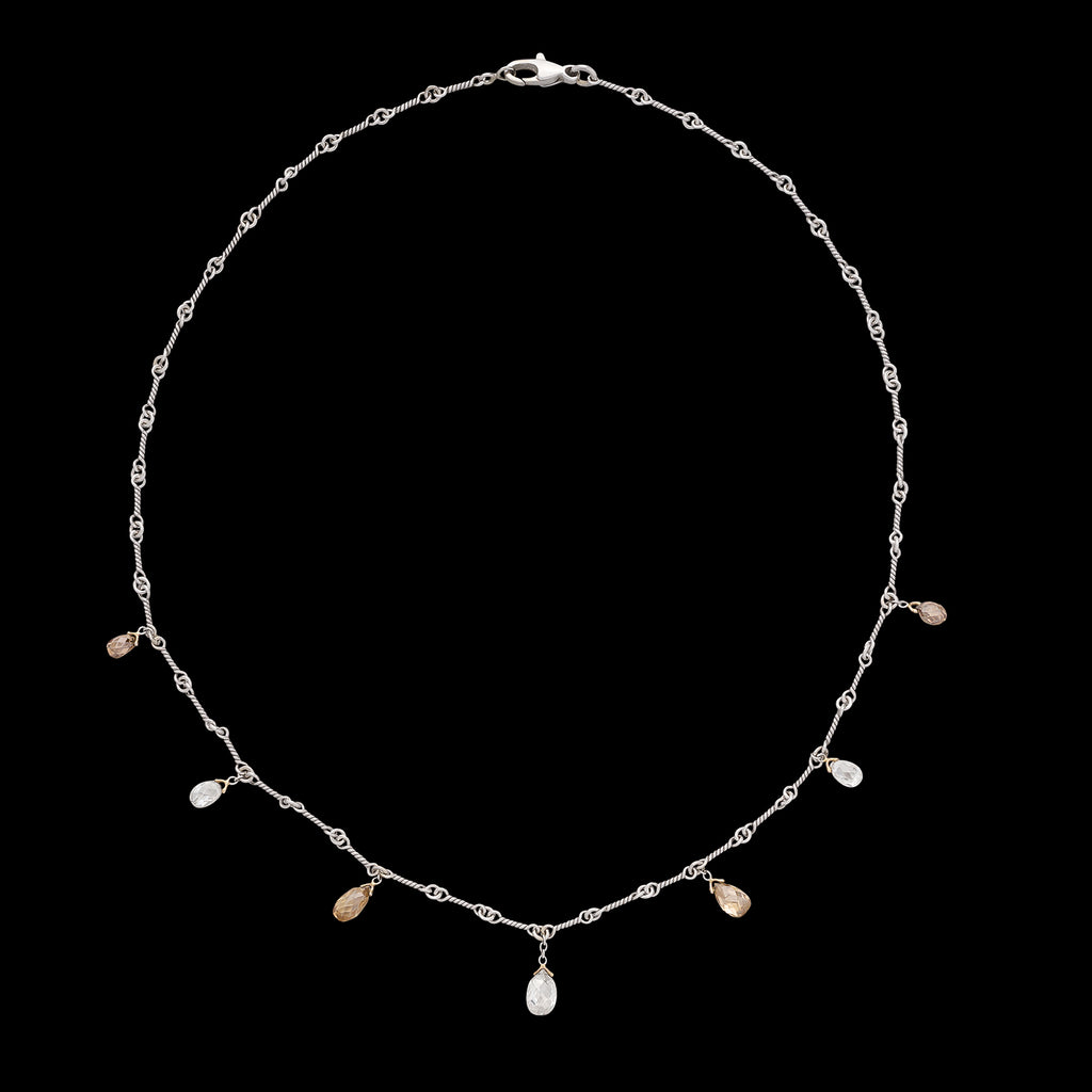 Champagne & White Briolette Diamond Platinum Necklace