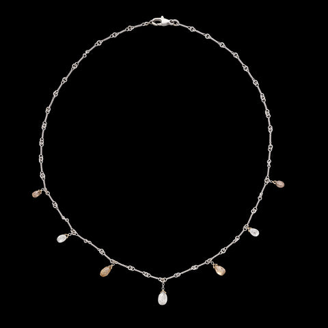 Champagne & White Briolette Diamond Platinum Necklace