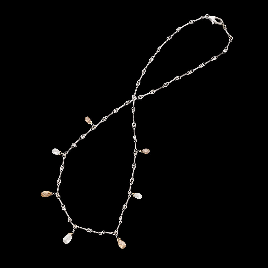 Champagne & White Briolette Diamond Platinum Necklace