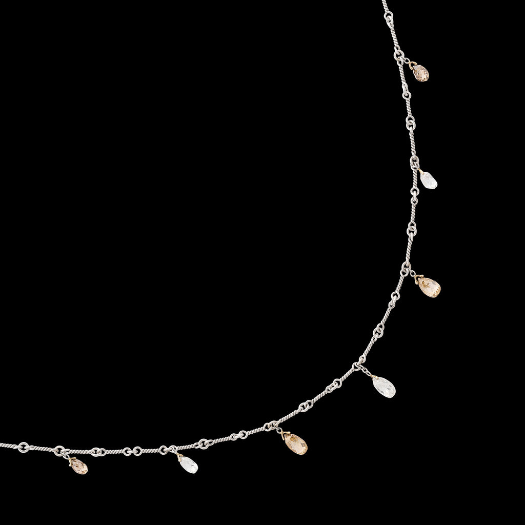 Champagne & White Briolette Diamond Platinum Necklace