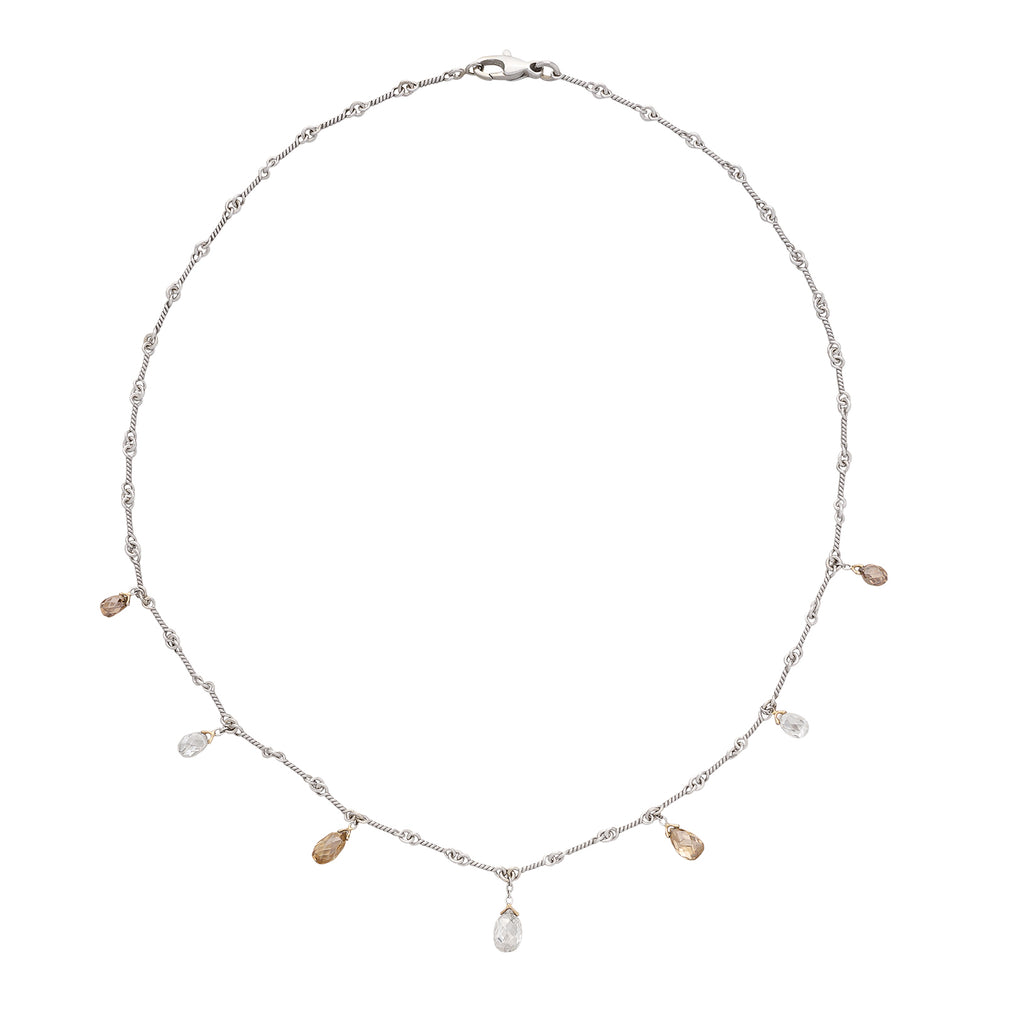 Champagne & White Briolette Diamond Platinum Necklace