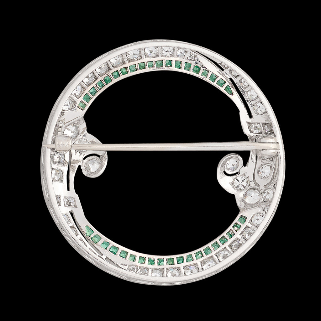 Vintage Platinum & Gold Diamond Emerald Brooch