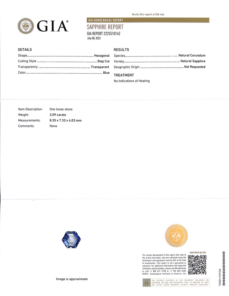 Custom 18kt 2.09ct Unheated Hexagon Sapphire Ring