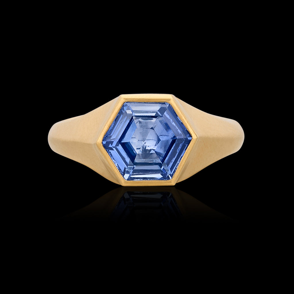 Custom 18kt 2.09ct Unheated Hexagon Sapphire Ring
